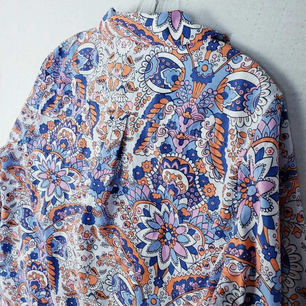 NWOT Talbots Classic Cotton Shirt Button-Up Royal Palm Paisley Floral size 1X
